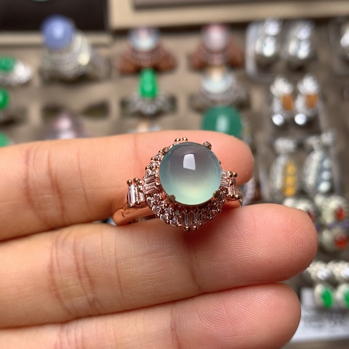 翡翠合金戒指翡翠冰种晴水戒面