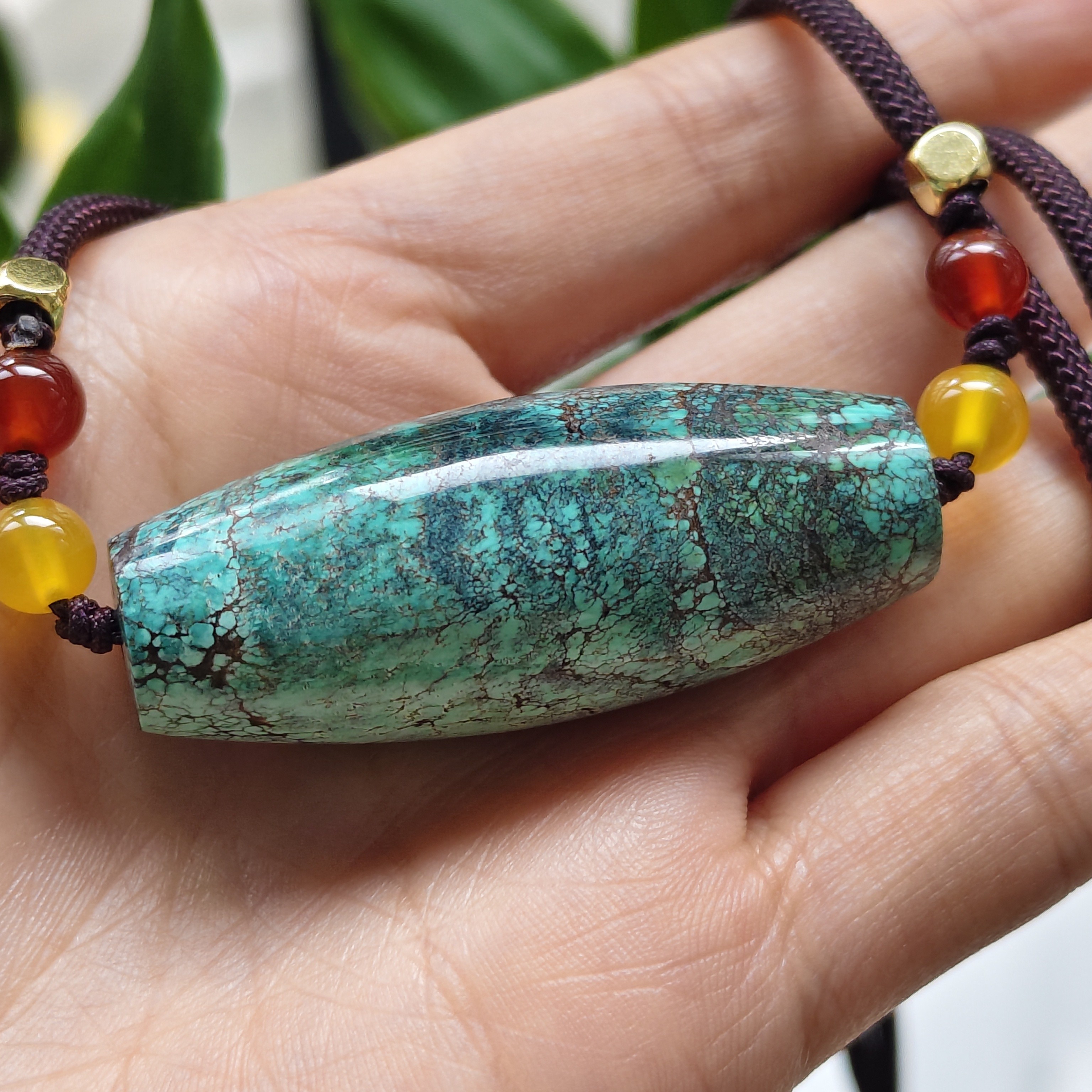 晶彩原矿绿松石精品蓝绿色长桶珠吊坠配饰时尚卡45*18