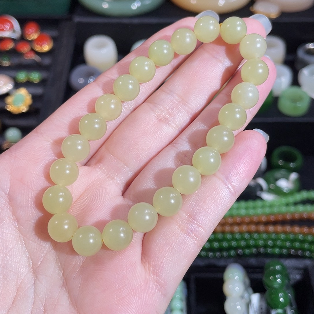 和田玉未镶嵌手串卡8 黄口手串