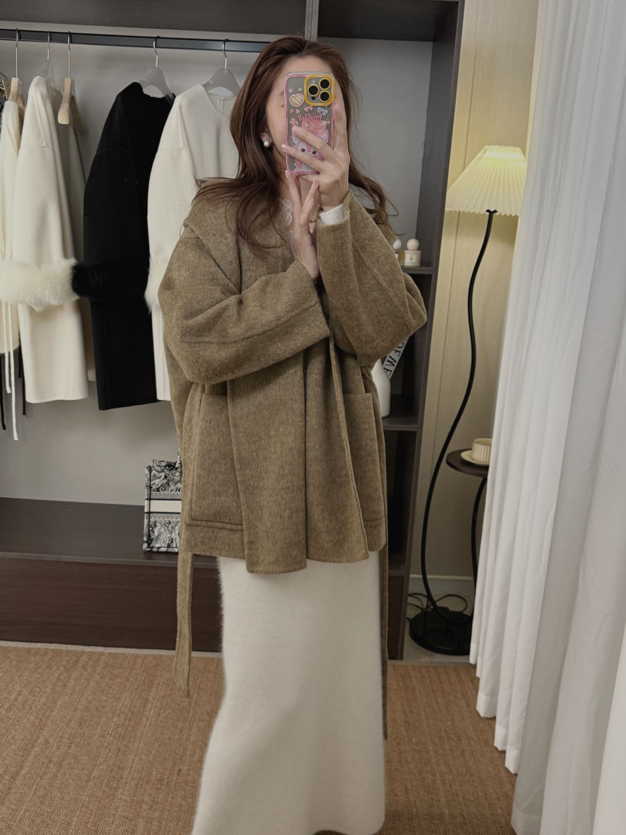 【帽衫公主】减龄感原创设计桑蚕丝阿尔巴卡羊驼毛气质韩版大衣