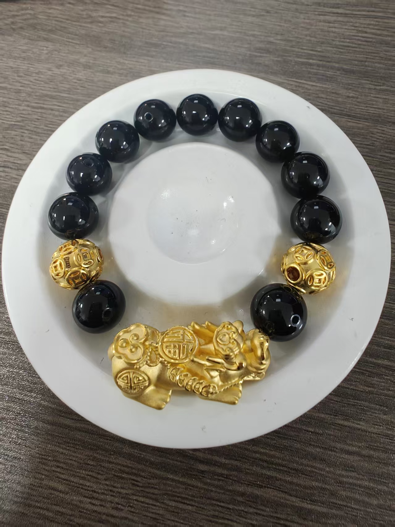 【足金999】卡12福字貔貅+2颗钱币转运珠