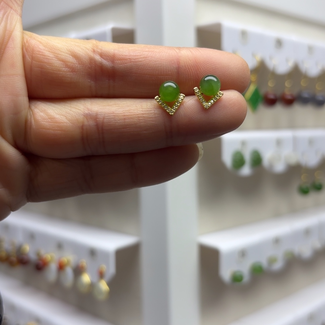 和田玉银S925镶嵌耳饰