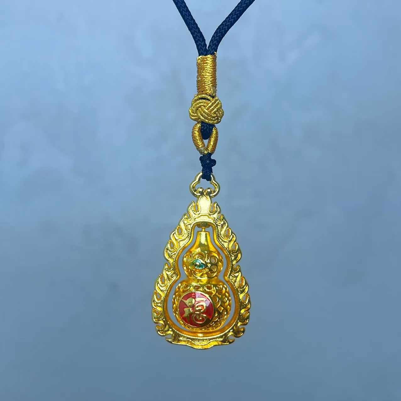 黄铜吊坠 黄铜珐琅吊坠项链金色中式镂空转动火焰福字葫芦吊坠