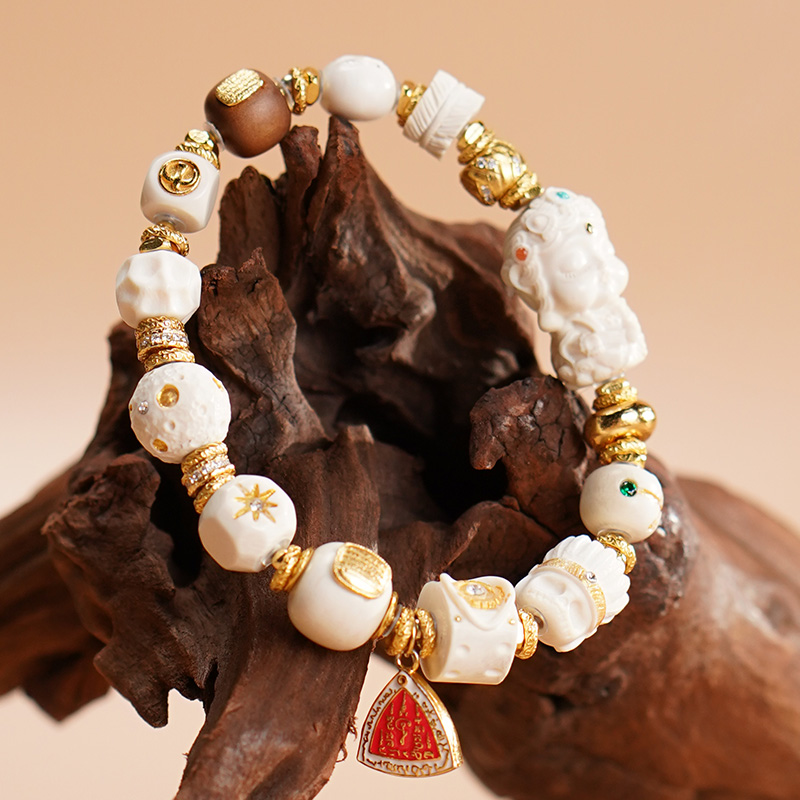 【业成】檀香木925银猛犸牙阿呆情侣高级百搭原创手串多样性发一