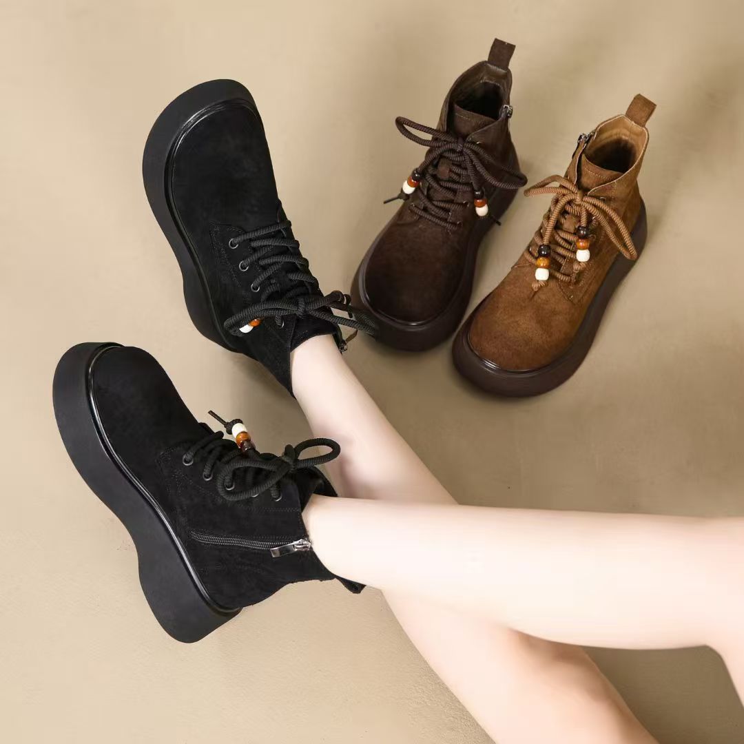 新款马丁靴增高百搭薄绒短款女靴秋冬靴子英伦风冬季舒适