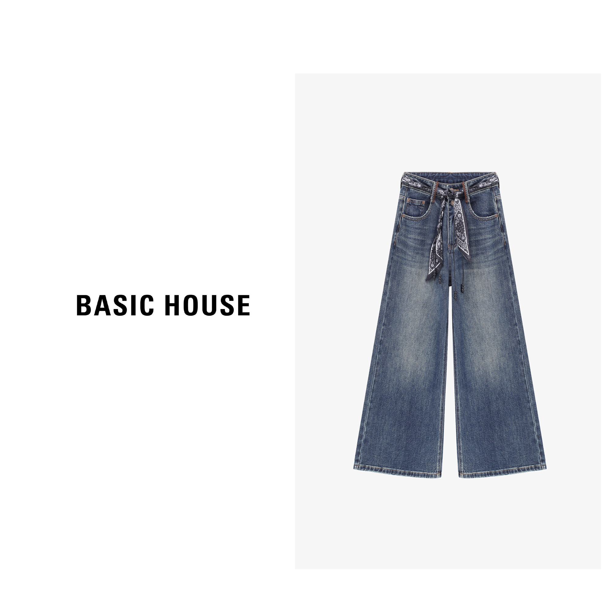 Basic House/百家好老钱风松弛感女装贵气宽松牛仔裤-B0625B5JLD2