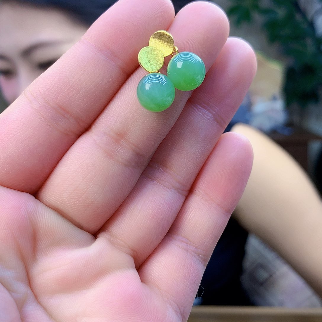 和田玉（碧玉）银S925镶嵌吊坠(不含链)耳钉