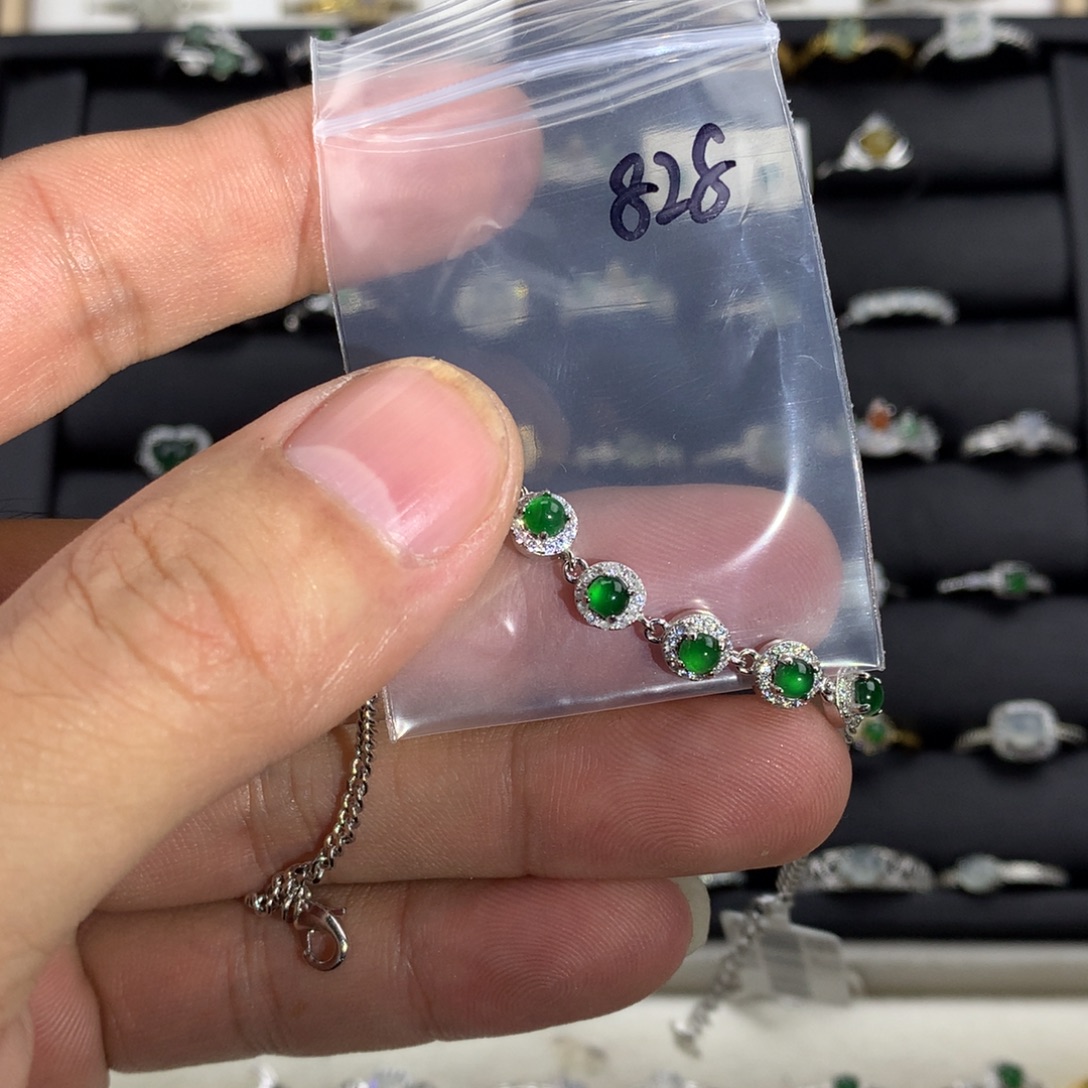 父***听翡翠银S925镀金镶嵌戒指828