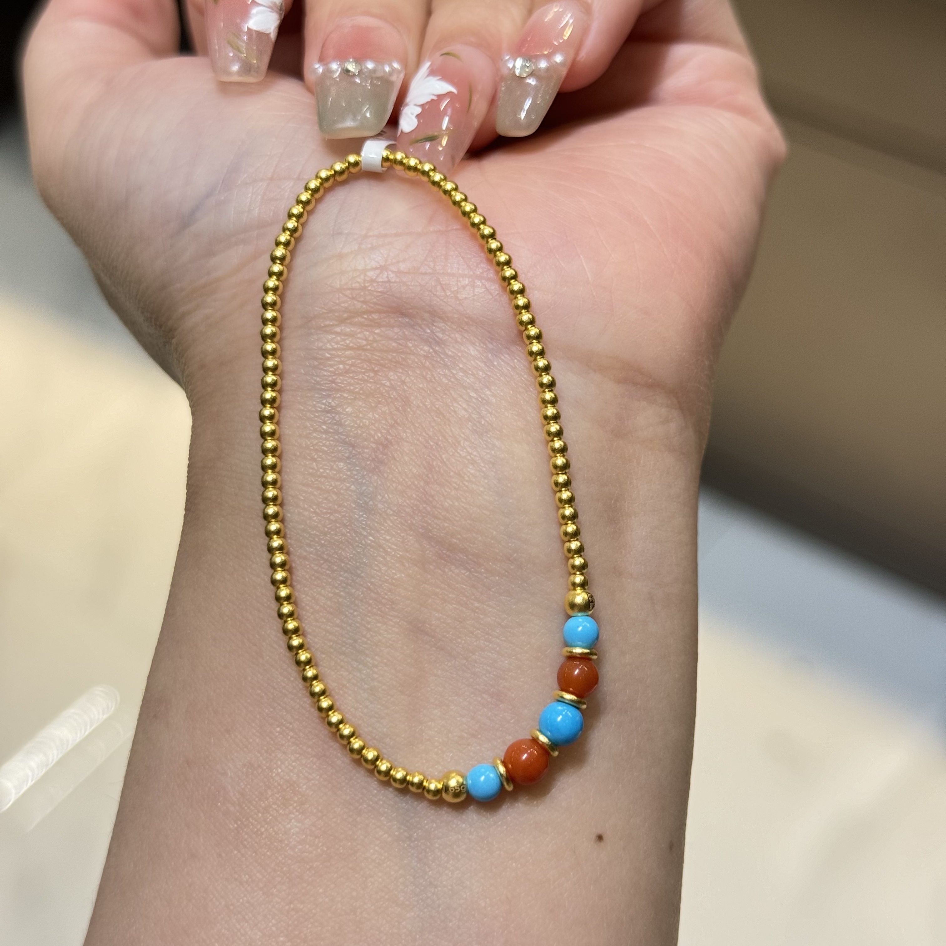 甸甸②Y【红蓝单圈小米珠2】 足金999手串(附加88)