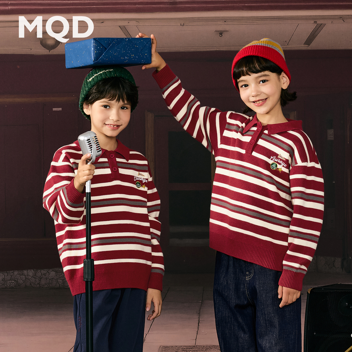 【学院风】MQD男童25冬新款学院条纹翻领毛衣亲肤保暖9654W0787
