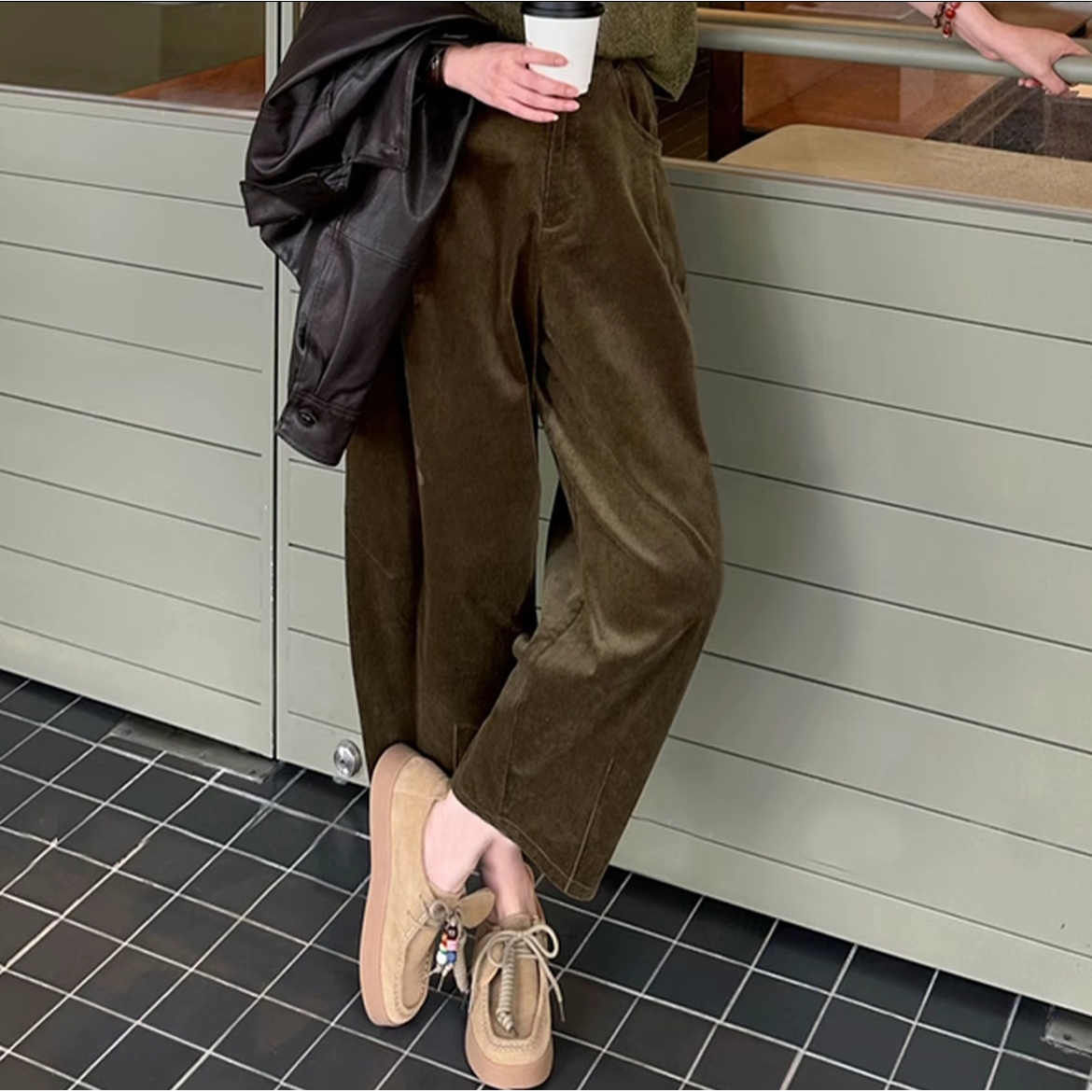 69328-调性弯刀裤灯芯绒廓形弯刀气球休闲裤秋季直筒百搭高腰显瘦