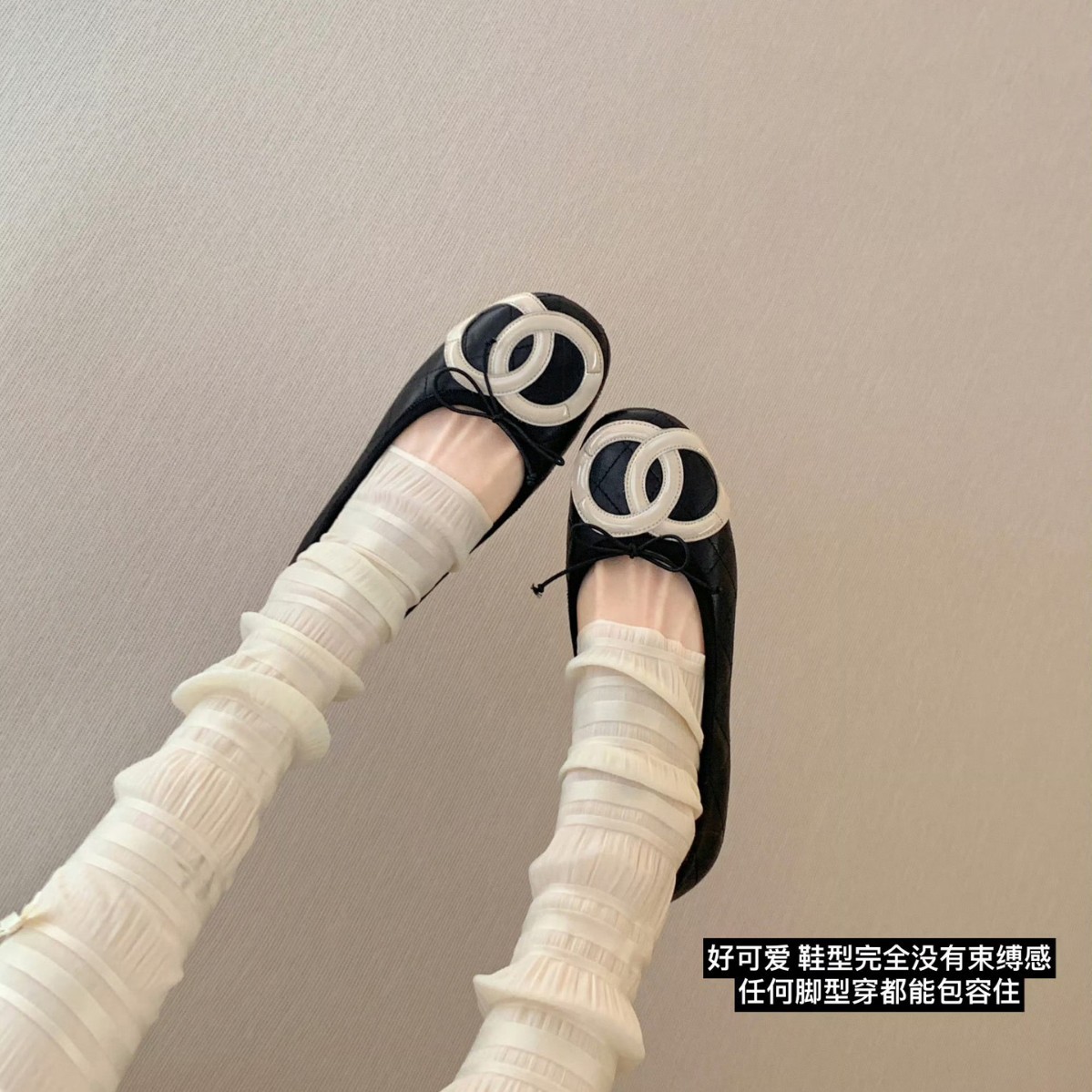 汤汤中古款小香~小香菱格蝴蝶结春秋新款真皮平底单鞋芭蕾舞鞋