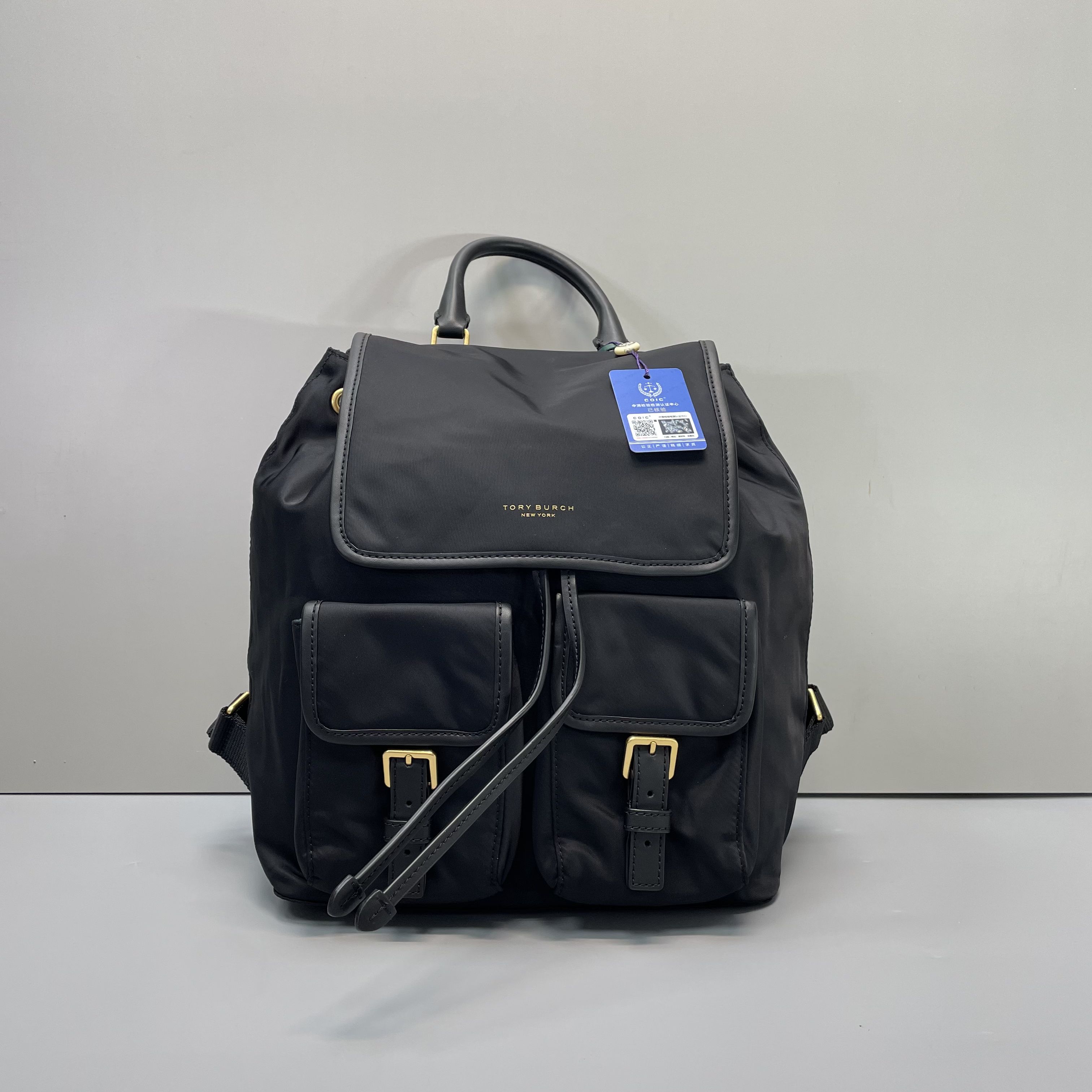 99新 TORY BURCH/汤丽柏琦 小林/黑色双肩包27*29*13cmSB010205
