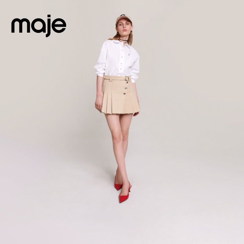 Maje早秋女装时尚学院风百褶短款半身裙MFPJU01055