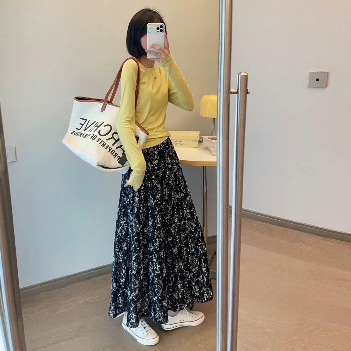 高级感碎花半身裙2025新款百搭显瘦高腰气质a字裙雪纺大摆长裙