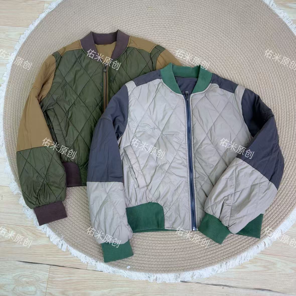 美式复古休闲厚款拼接棉服短款长袖棉衣保暖秋冬常规款菱形