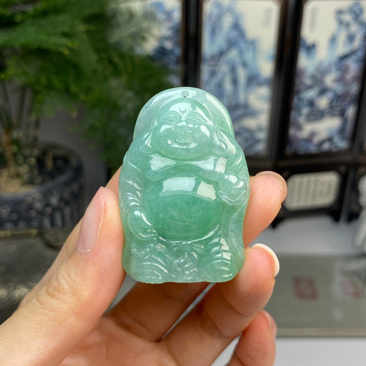 老种满绿站佛挂件小摆件 天然翡翠A货 