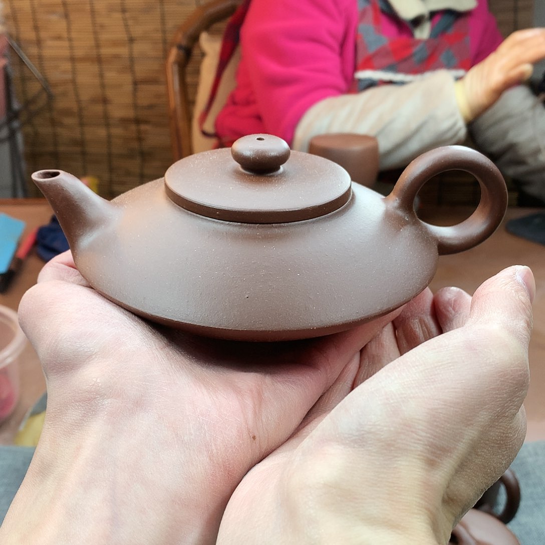 紫砂茶壶虚扁 紫泥 280cc 周宜君