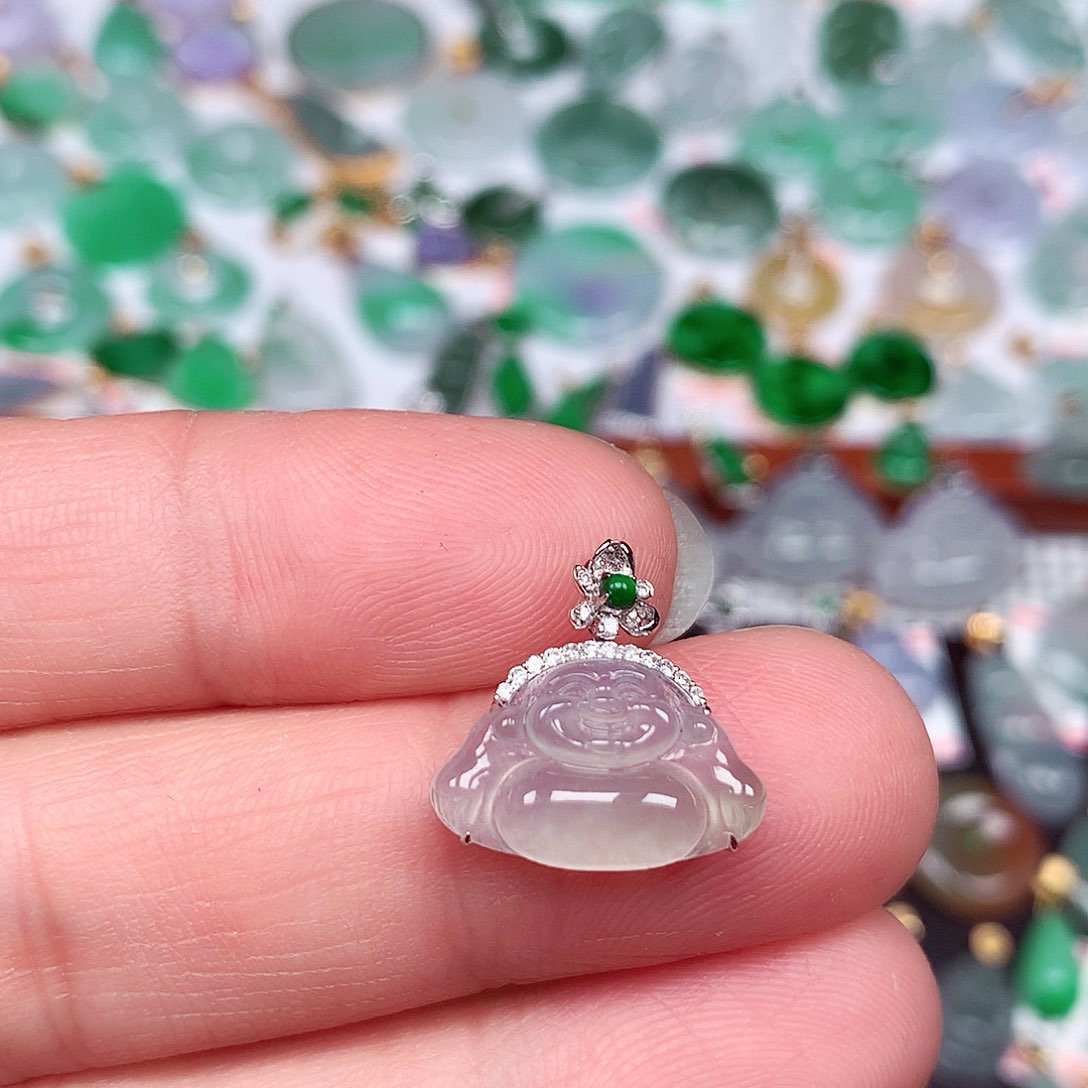 翡翠颈饰18K金镶嵌天然翡翠A货