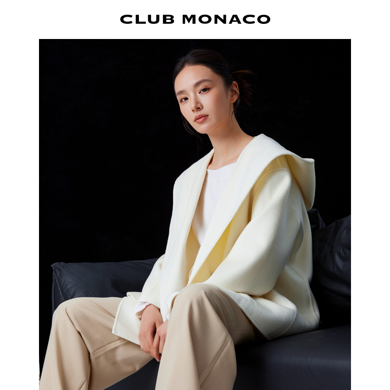 CLUB MONACO女士早秋大翻领绵羊毛山羊绒日常保暖毛呢外套