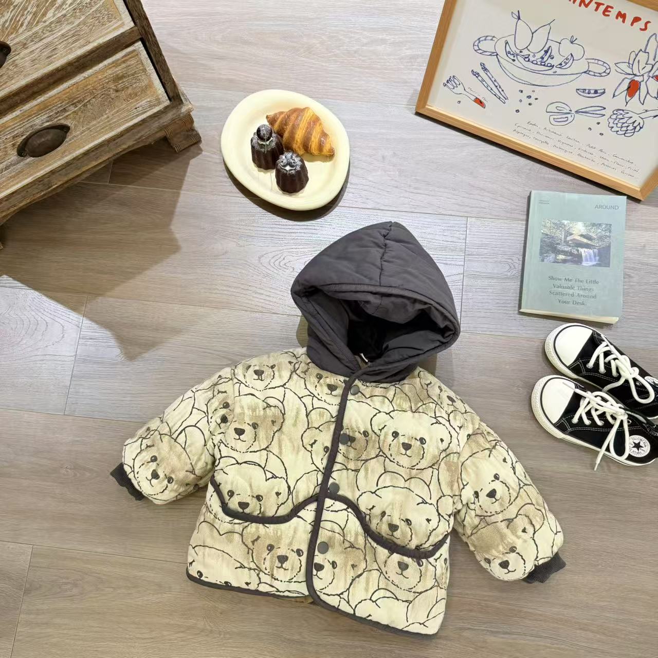 儿童冬季卡通满印小熊加棉加厚外套H1809