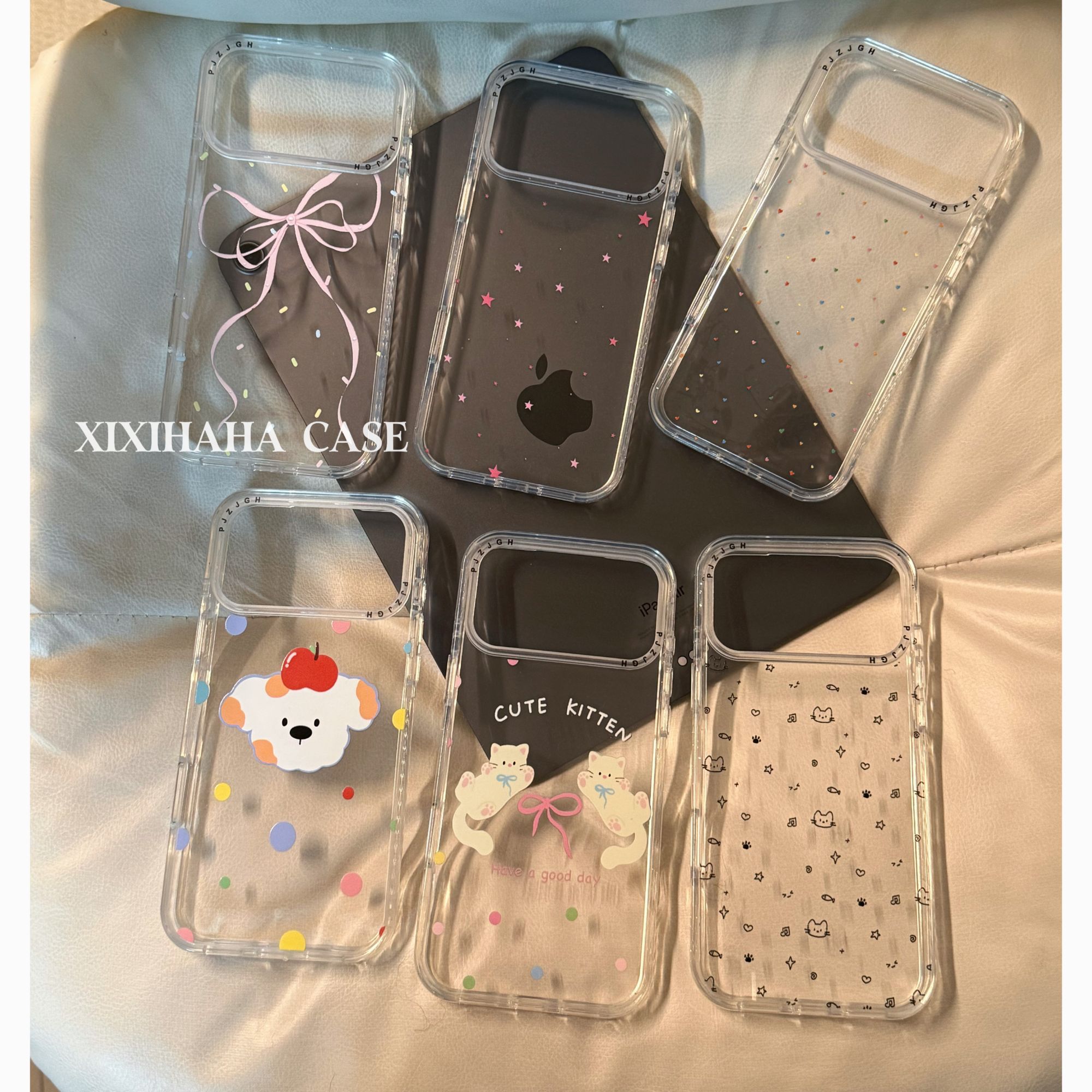 ins简约透底防撞边条满屏星星蝴蝶结适用苹果17创意简约手机壳