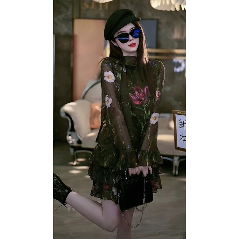 2-27【心动决定】时尚气质印花连衣裙