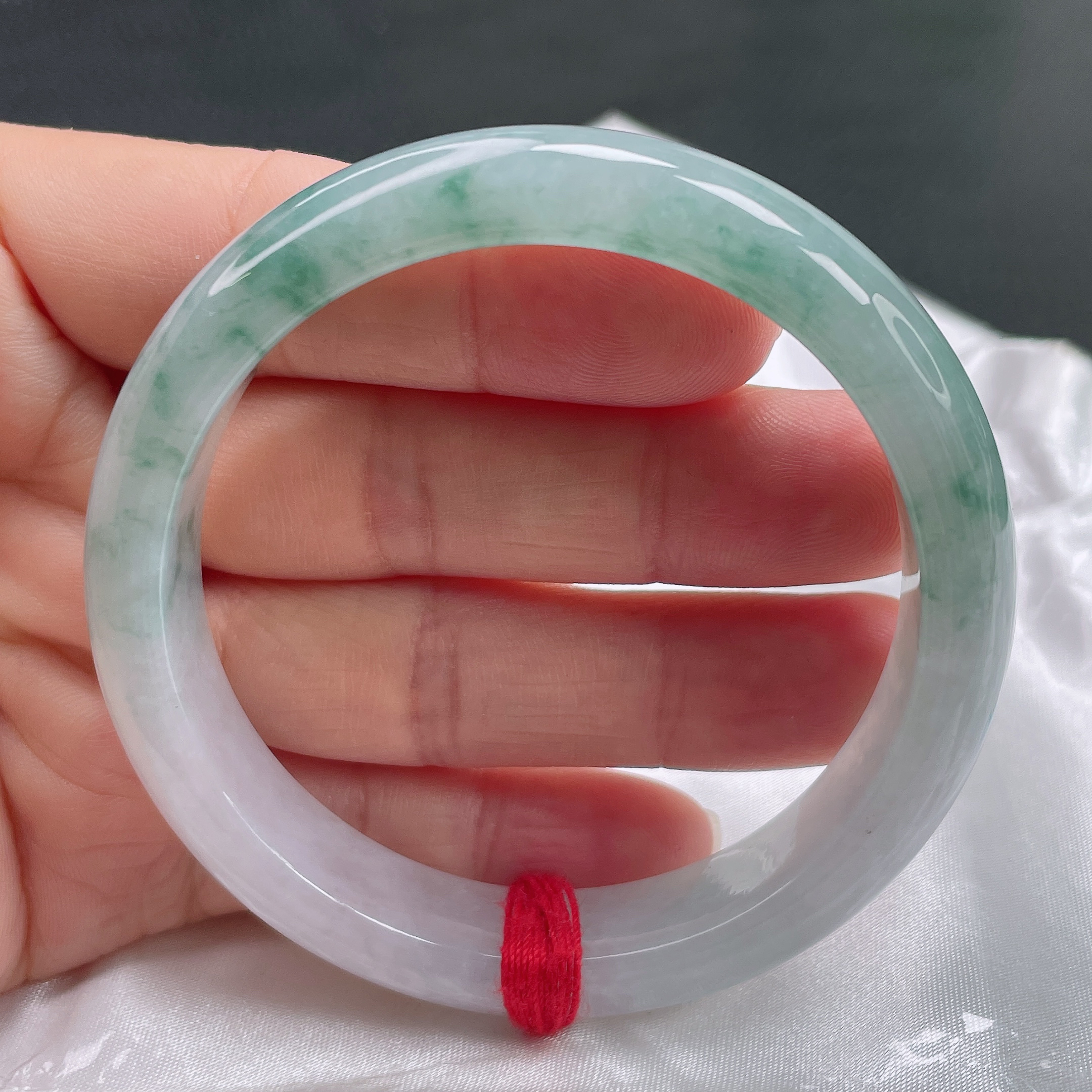 0937缅甸天然A货翡翠手镯55圈半山半水飘花手镯时尚百搭女款精美