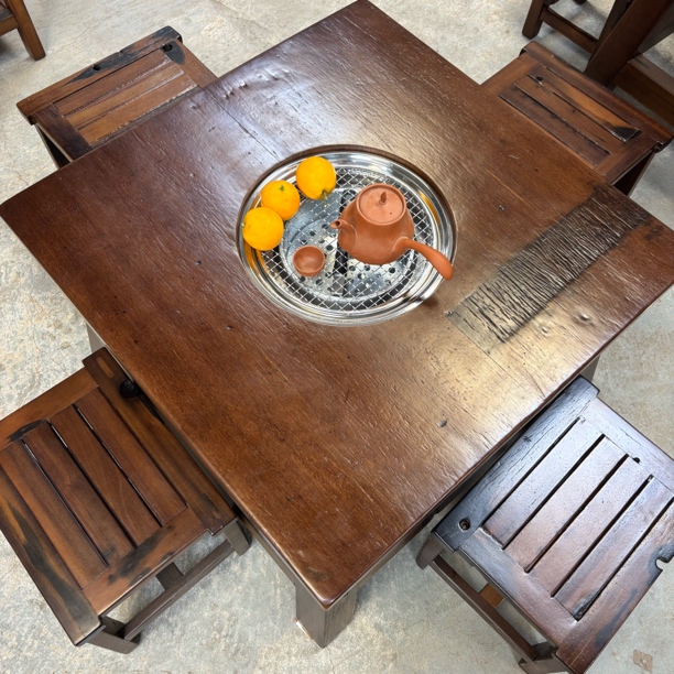 老船木围炉方桌餐桌泡茶桌八仙桌家用茶桌多功能泡茶桌方桌一整套