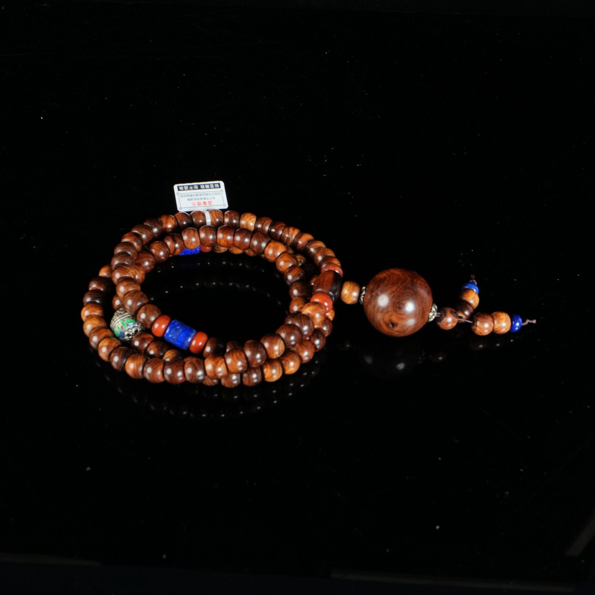 B8064 海南黄花梨虎皮纹老料苹果珠念珠 0.8x1.0cm 77.93g