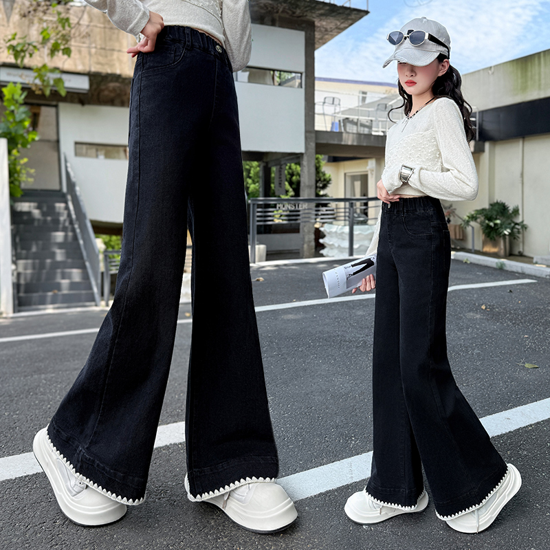 女童裤子2025新款洋气时髦中大童女孩秋季喇叭裤儿童牛仔裤春秋款