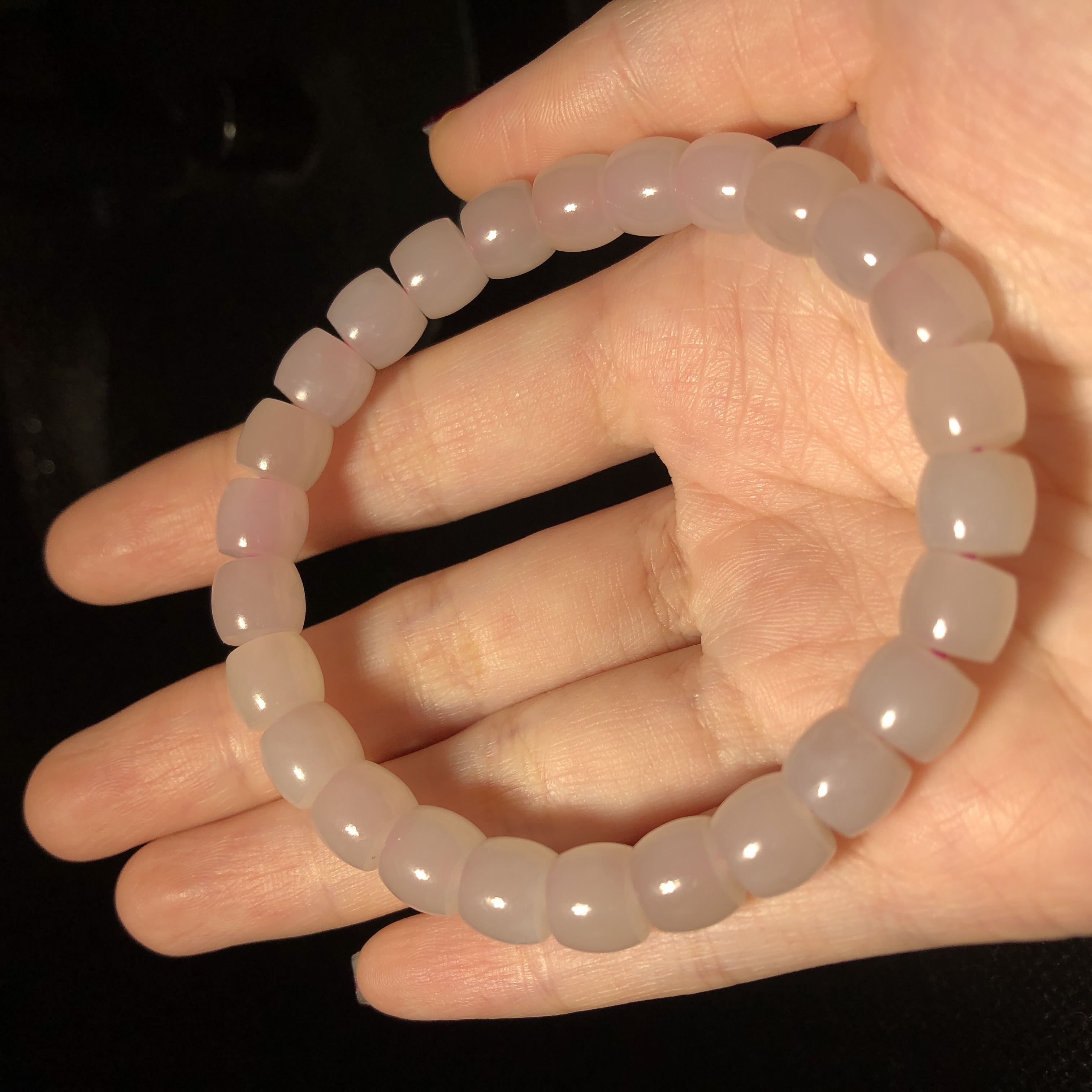 和田玉青海料藕粉直切手串卡8mm女士冰透