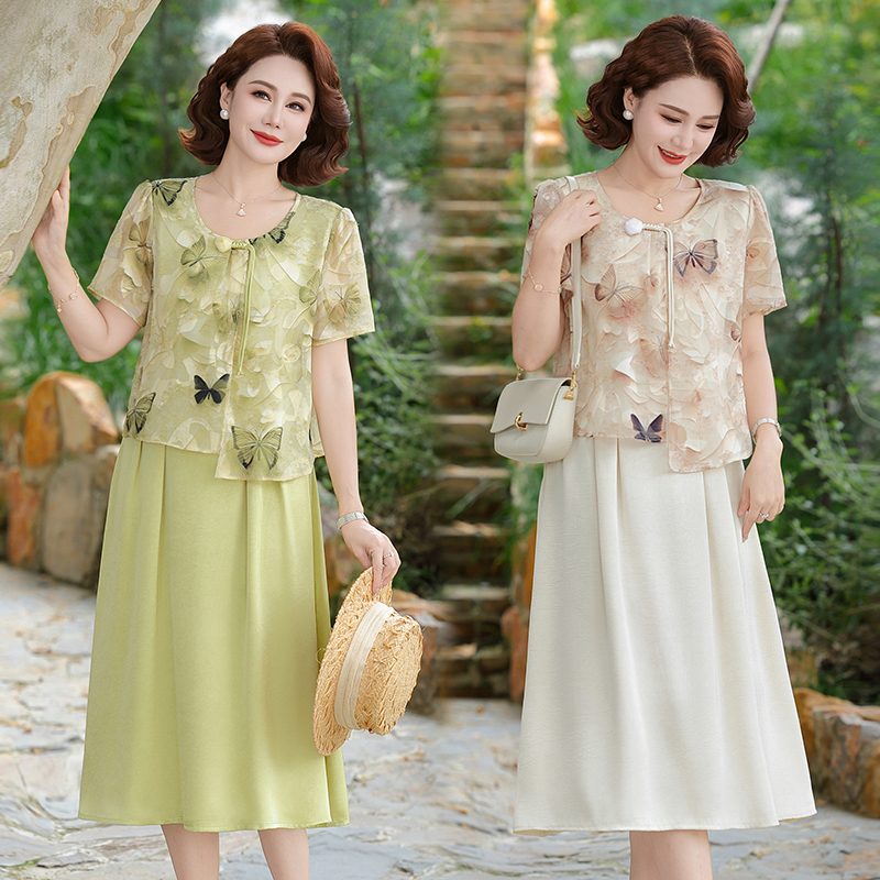花鸟汉服文艺时尚肌理图案夏季中式中老年女装碎花