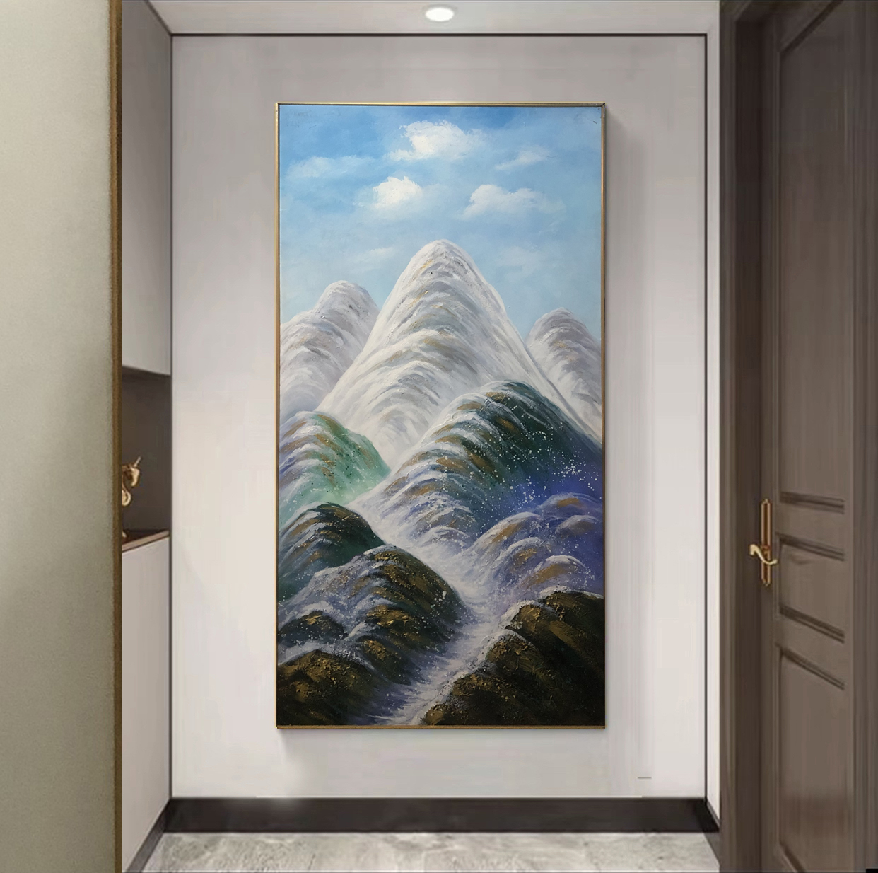 XG 40 玄关《孔雀蓝金山》走廊过道手工油画背景墙装饰画