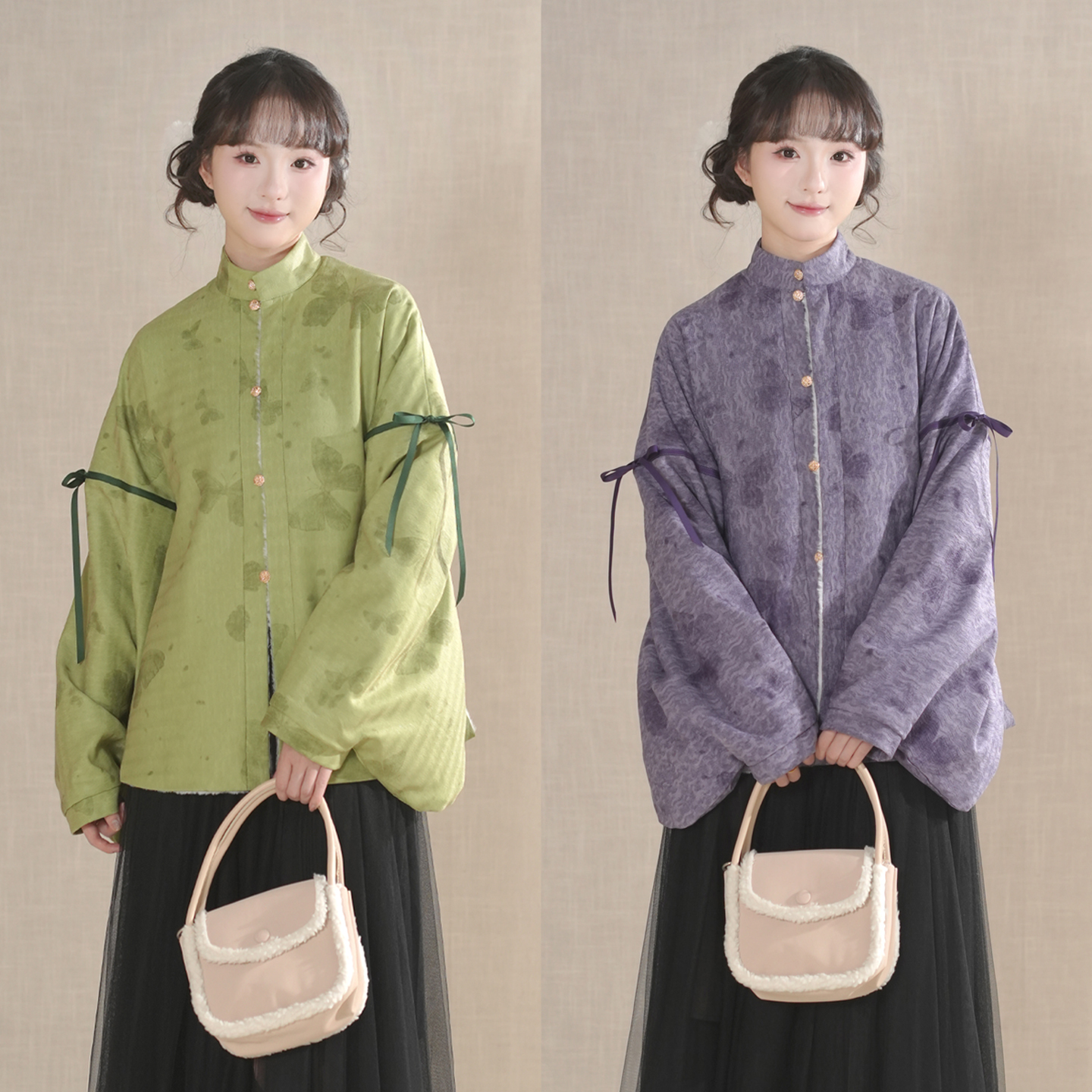 织尚御司原创汉服女秋冬改良对襟立领琵琶袖上袄加绒加厚日常通勤