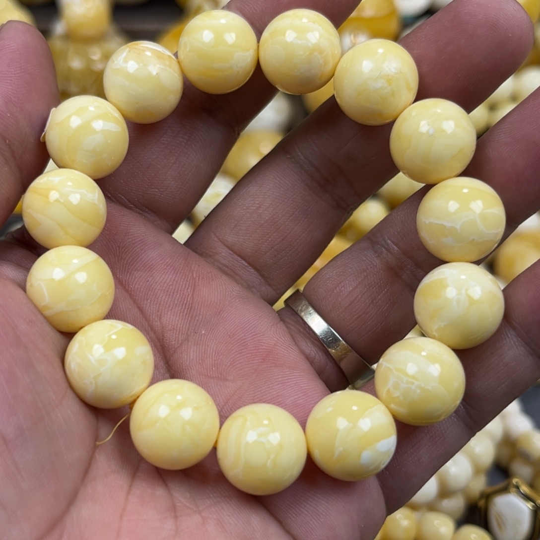 手串琥珀未镶嵌同料焦皮奶粉橘圆珠手串13.8mm
