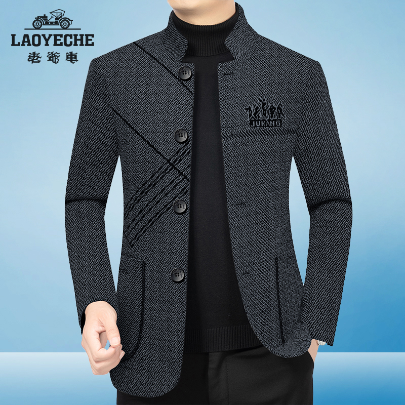 老爷车男士毛呢大衣高档潮流中年休闲立领夹克秋冬修身中山装外套商品图