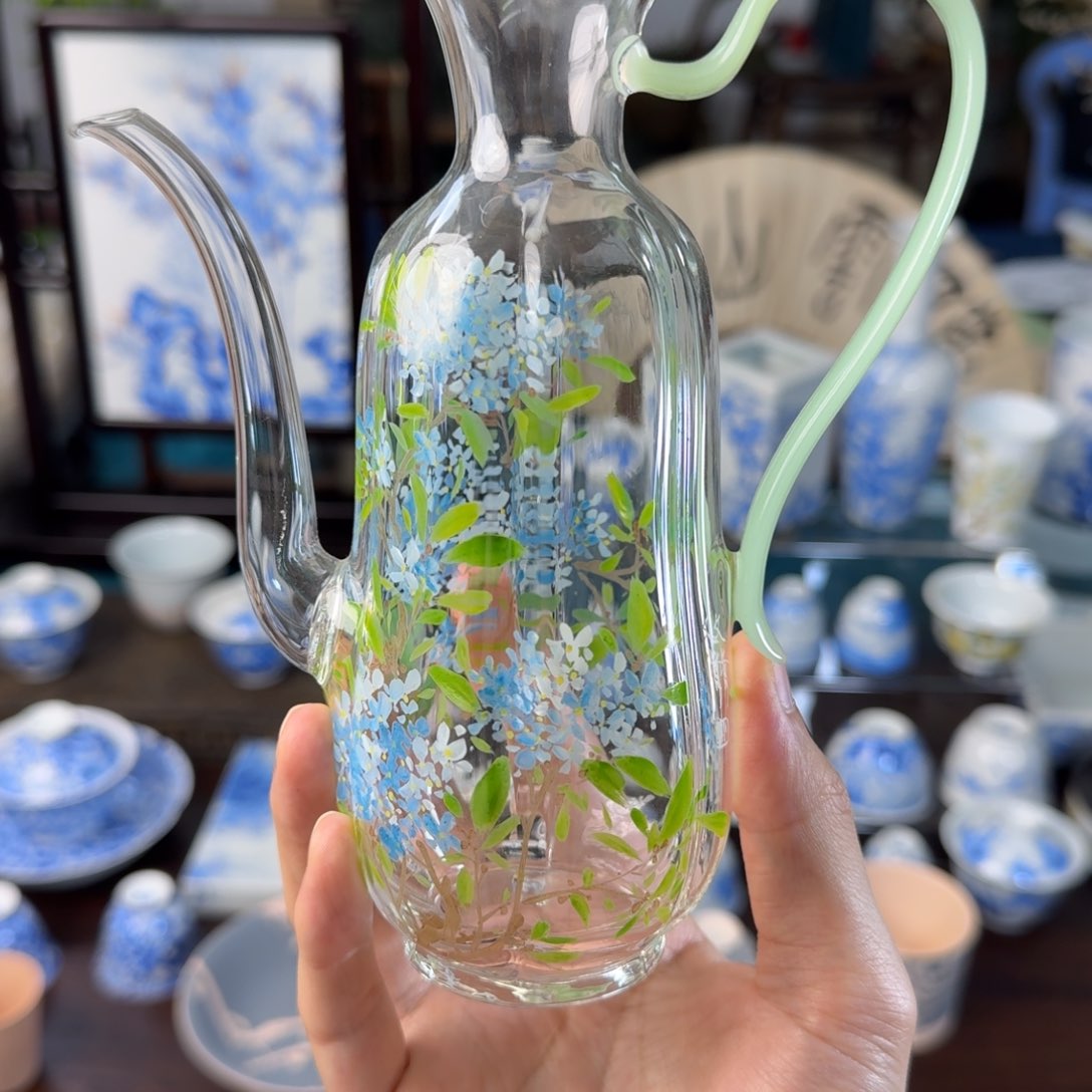 玻璃釉上绣球茶壶