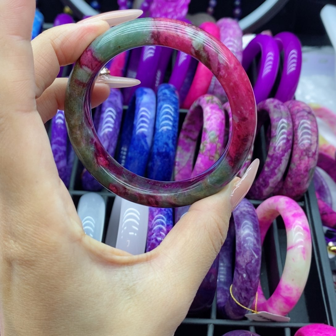 非金属珐琅19901主播推荐冰飘桃红手镯57+圈口