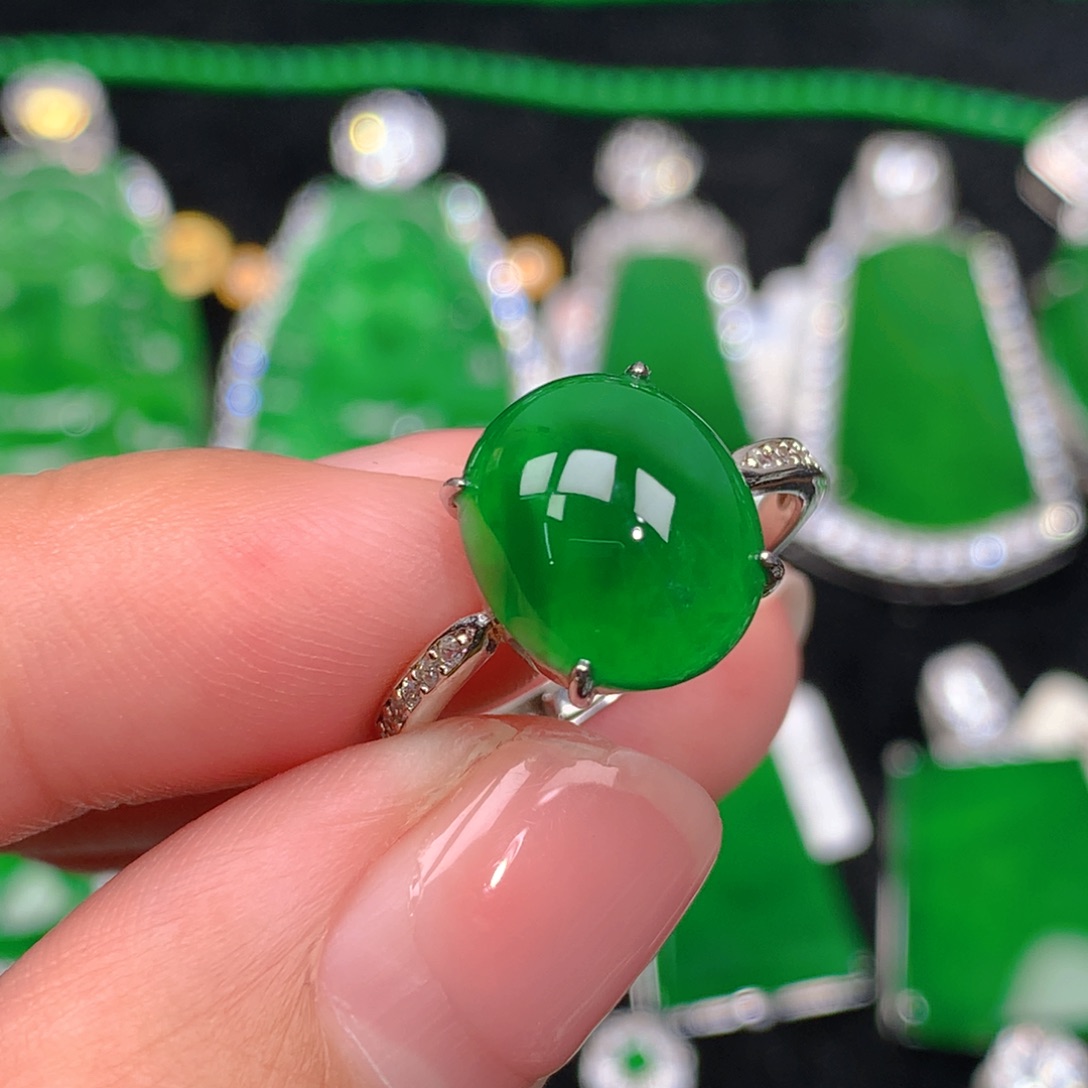 翡翠戒指银S925镶嵌翡翠