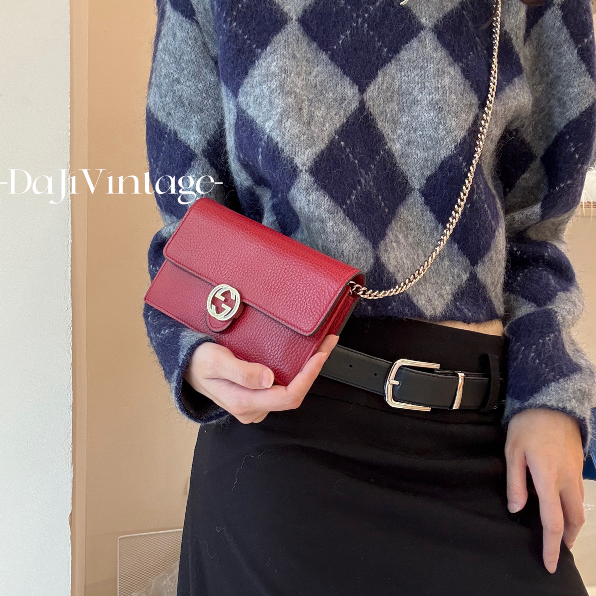95新 GUCCI/古驰 大吉中古/Gucci古驰红色信封斜挎