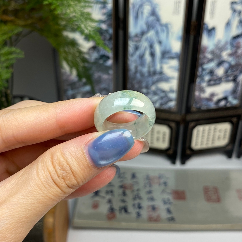 16.7冰飘花起光戒圈指环 天然翡翠A货 