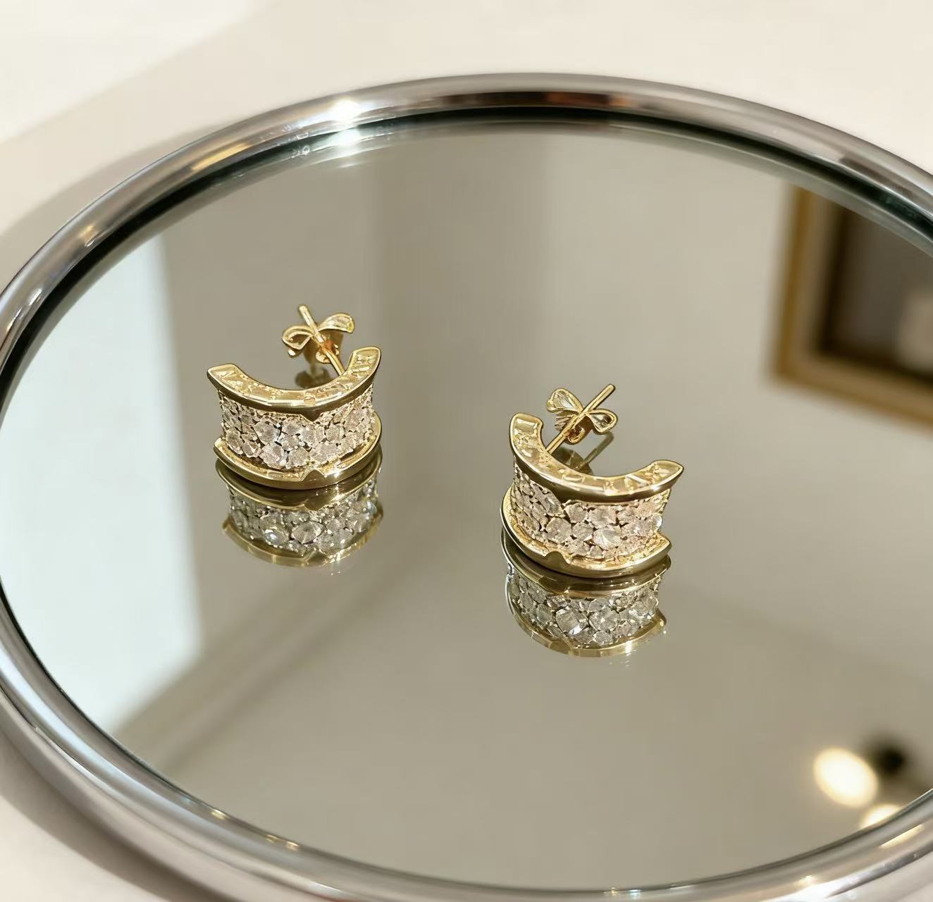 【越美丽】-V金意大利精工拉丝质感高级极简耳饰tl0321