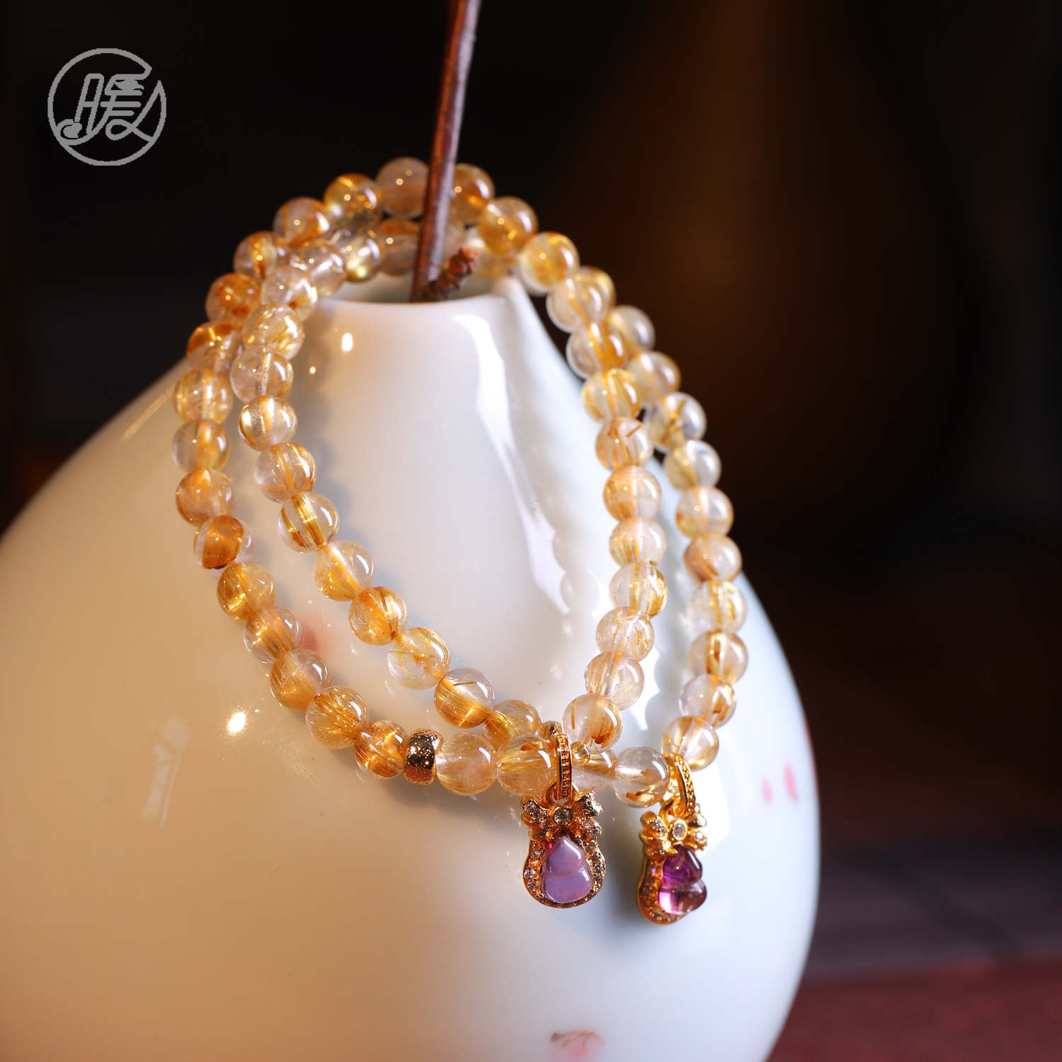 单圈金发晶水晶手串5mm搭配葫芦吊坠手链E6313多样性发一