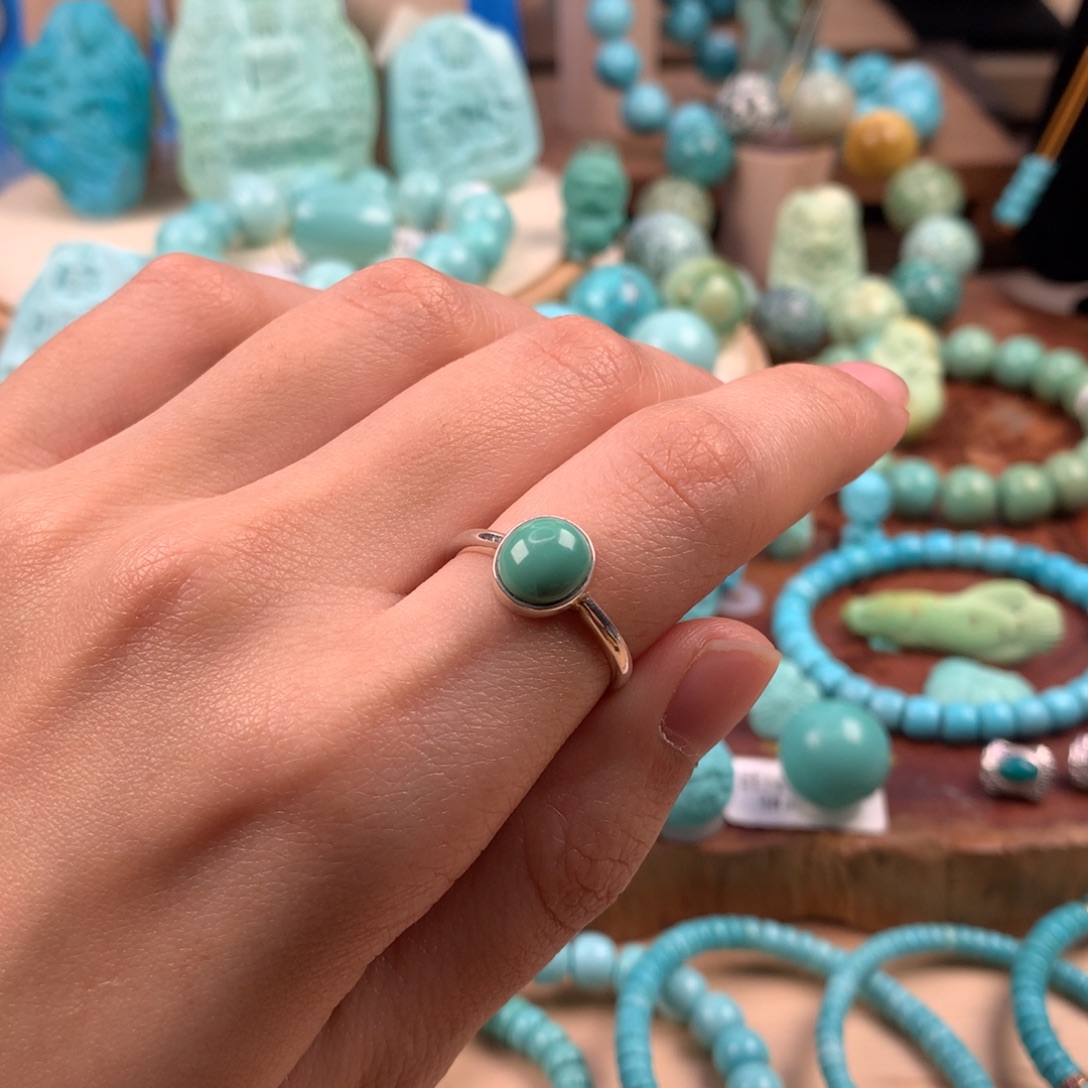 绿松石银S925镶嵌珠宝奇石9.1mm