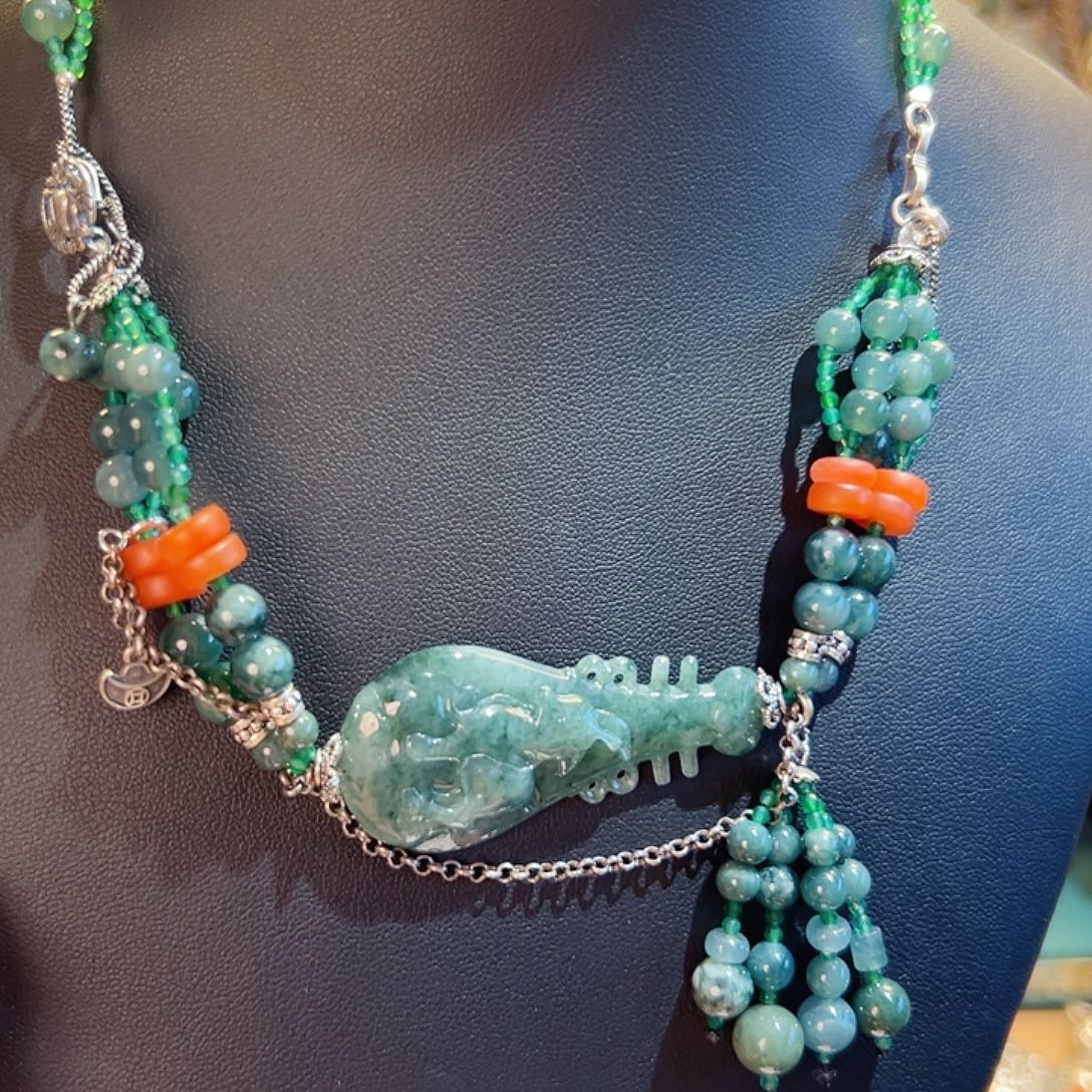 玛瑙银S925镶嵌颈饰琵琶项链