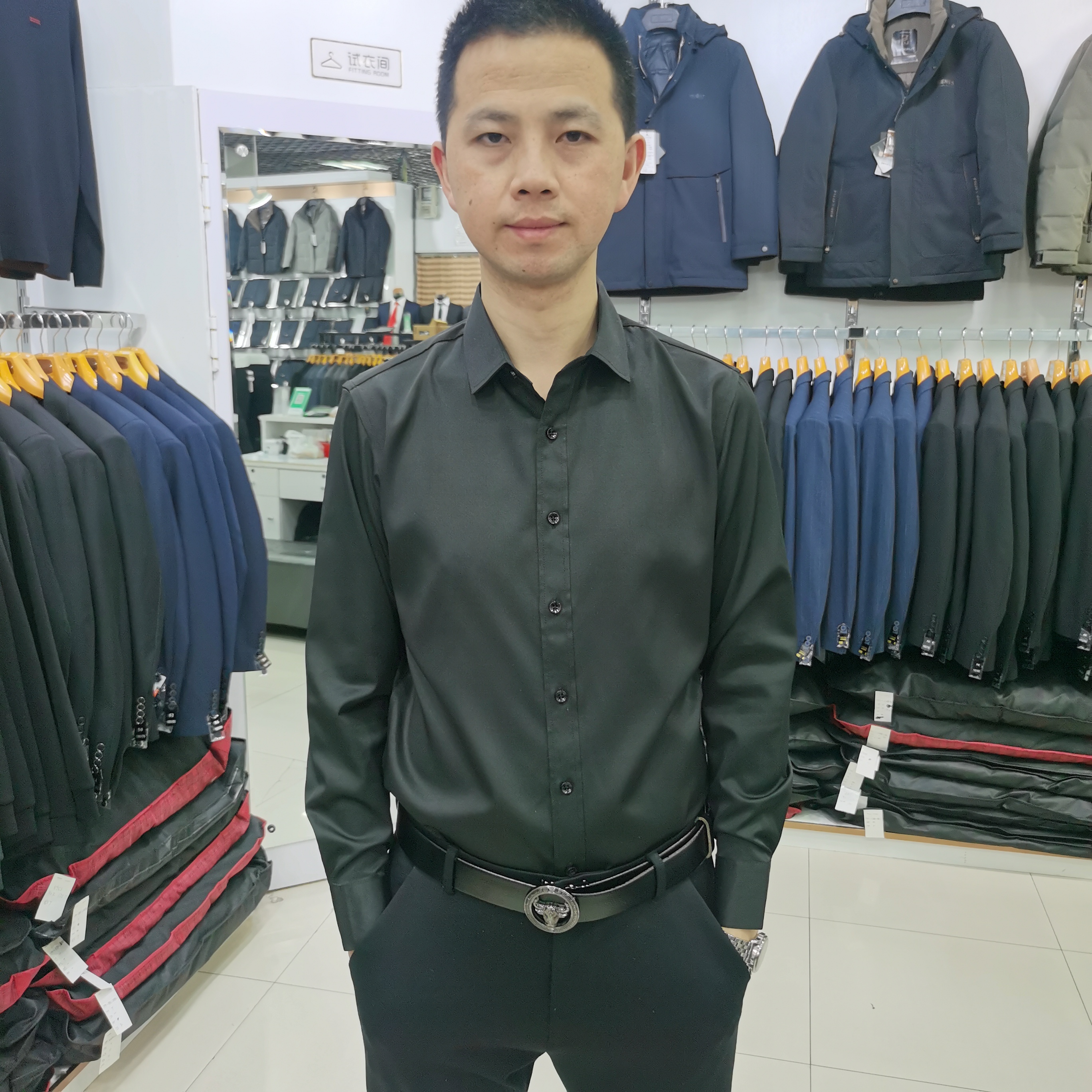 休闲高品质春季不褪色衬衫衬衣长袖常规纯色绿色男装时尚男士秋冬