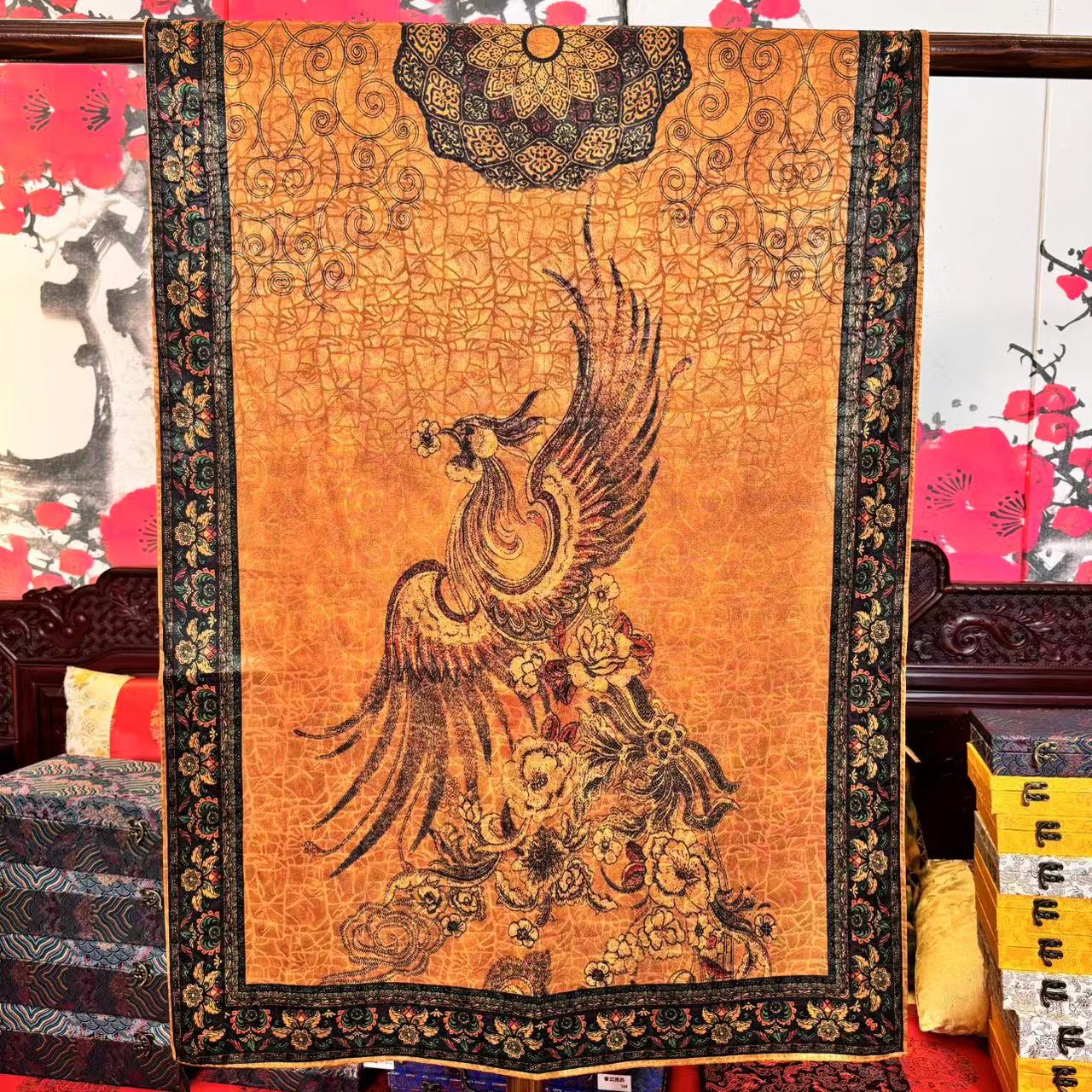 长卿【黑金凤凰】新中式龟裂纹轻奢高定丝巾70*180（A746）