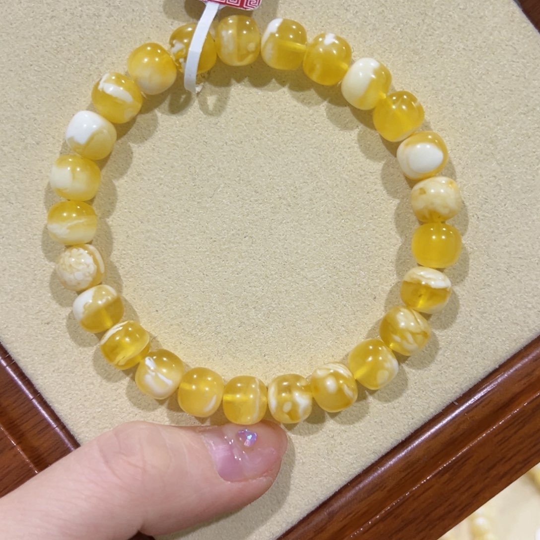 蜜蜡手链未镶嵌顾*8.5m金瓷白