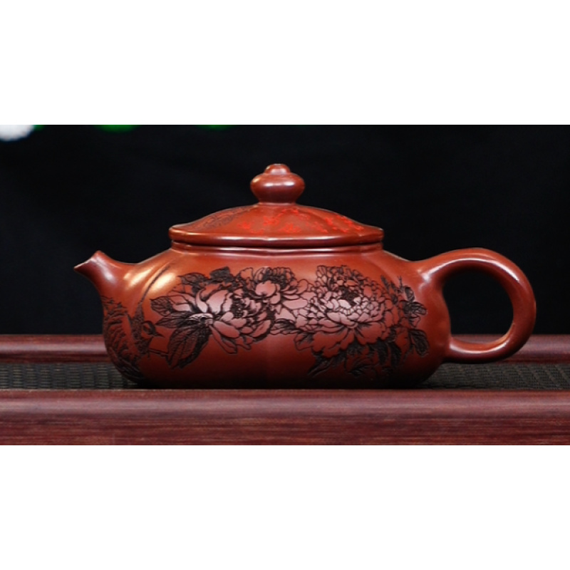 宜兴紫砂 颈纹寒江 龙血砂 周昌英 220cc